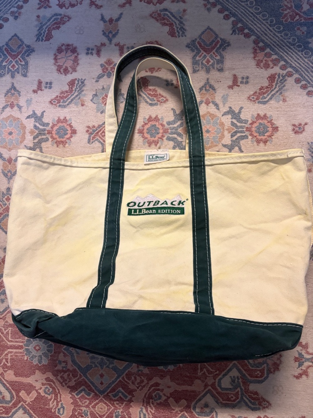 L.L. Bean Outback Edition Canvas Tote in Cream and Dark Green